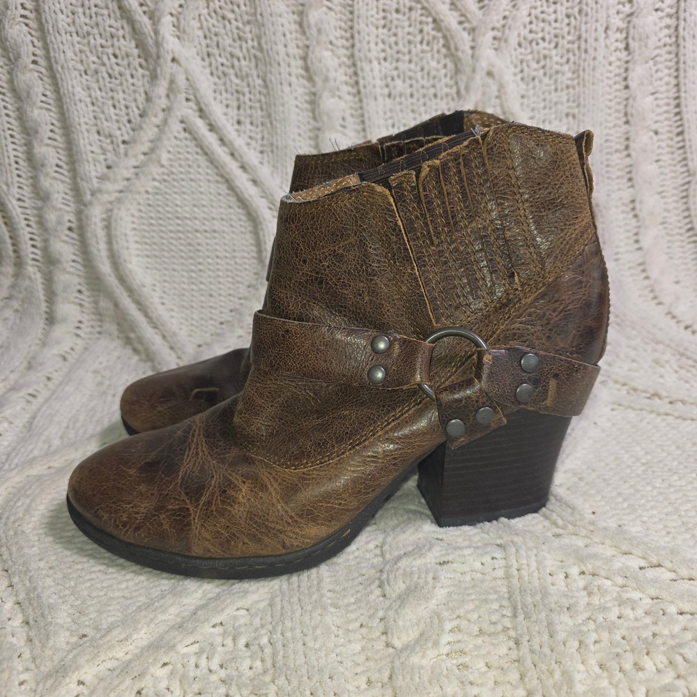 b.o.c. Born‎ Concept Ankle Boots Brown Leather Harness Moto Women 9 Good
